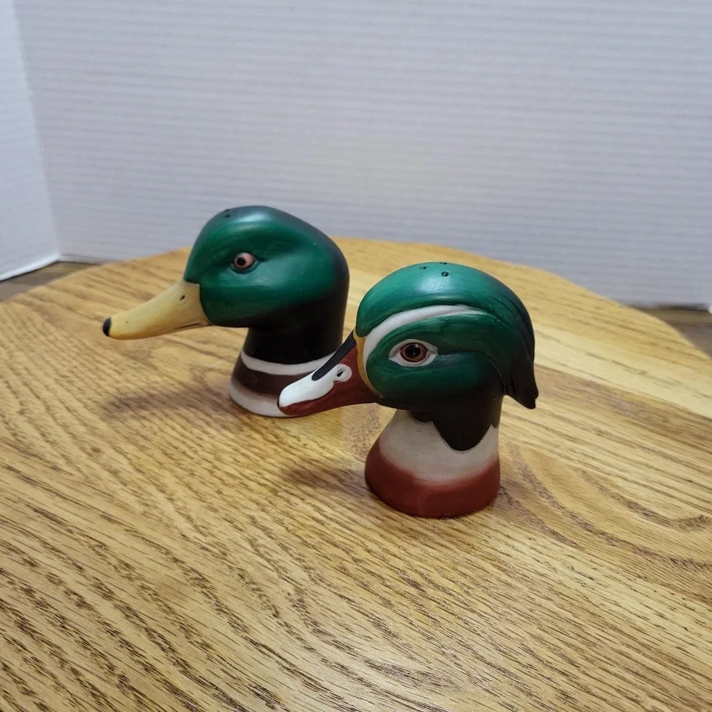 VTG Mallard Duck Head Salt And Pepper Shakers Set Large Ceramic